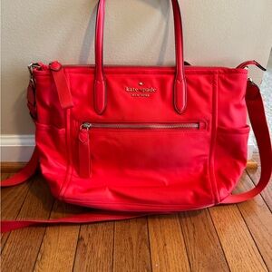 kate spade bright red nylon tote with front zip pocket